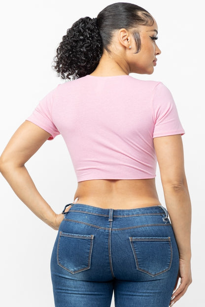 Front Tie Wings Graphic Crop Top