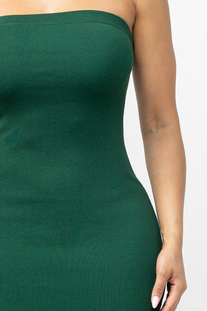 hunter Green strapless dress on a white background