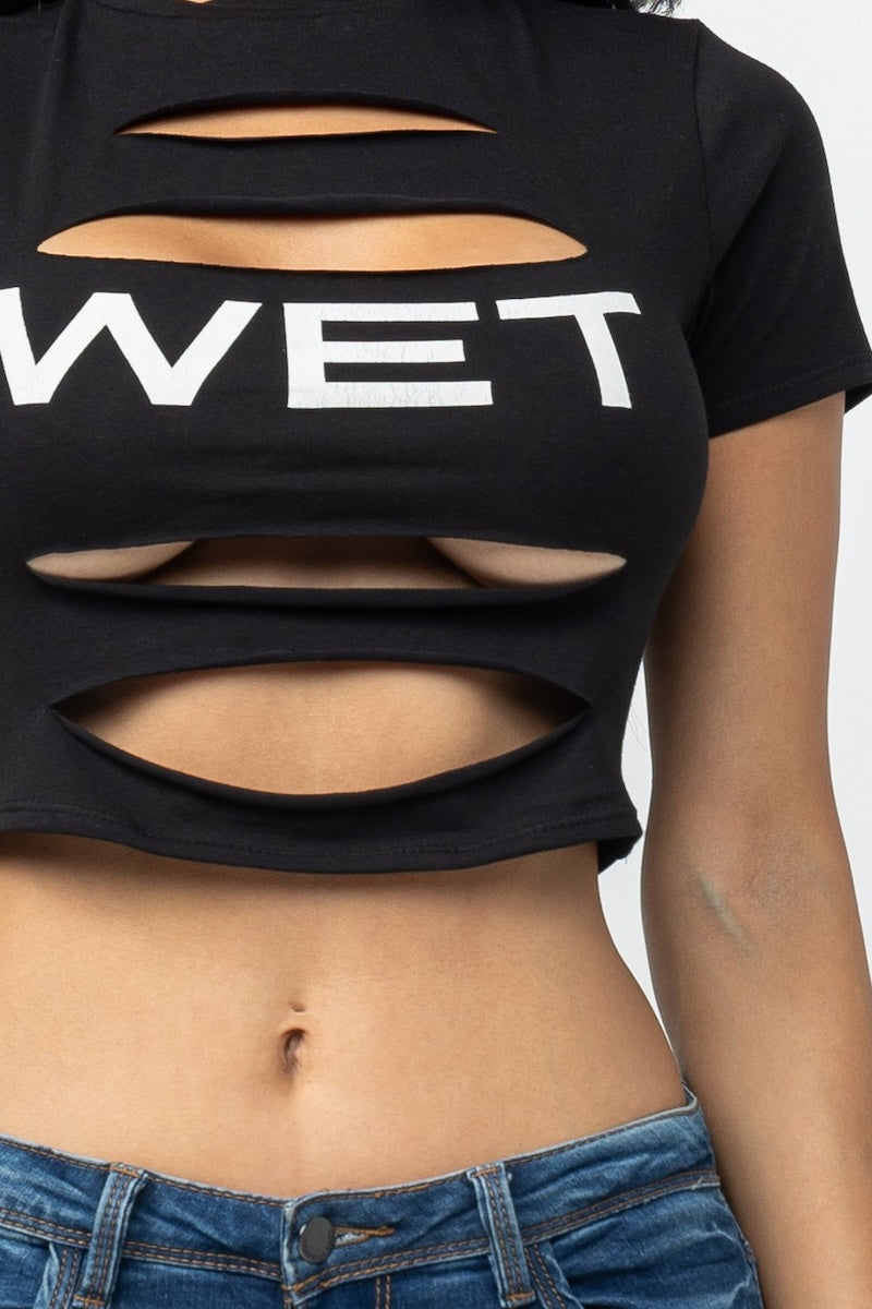 Wet Shredded Cropped T Shirt