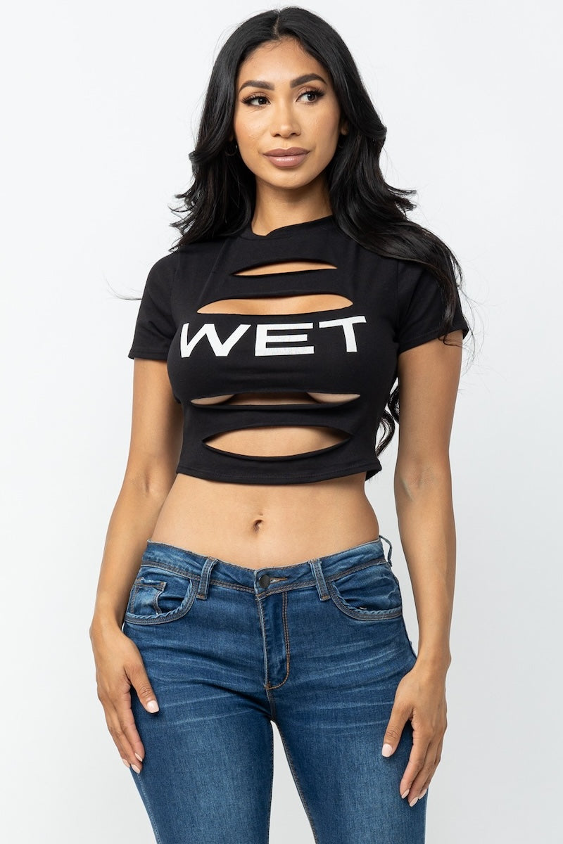 Wet Shredded Cropped T Shirt