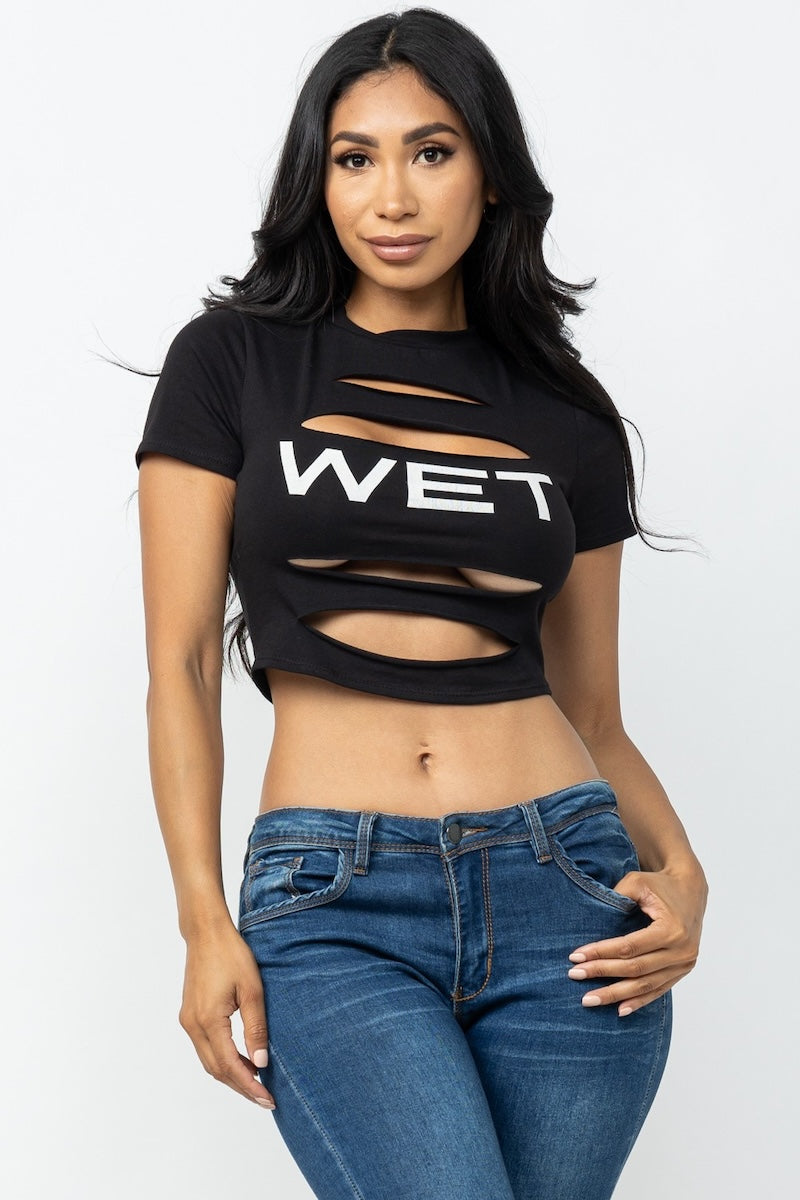 Wet Shredded Cropped T Shirt