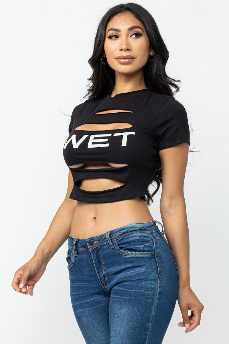 Wet Shredded Cropped T Shirt