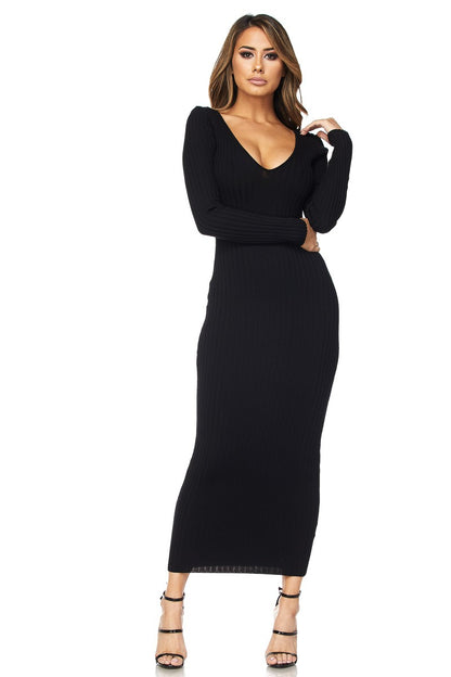 Versatile Long Sleeve Rib Maxi Dress