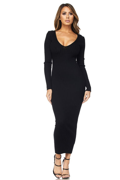 Versatile Long Sleeve Rib Maxi Dress
