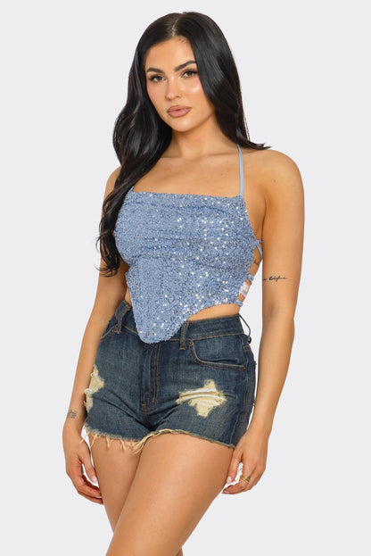 Princess Cowl Neck Sequin Corset Top