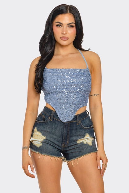 Princess Cowl Neck Sequin Corset Top