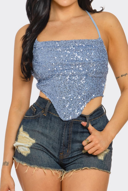 Princess Cowl Neck Sequin Corset Top