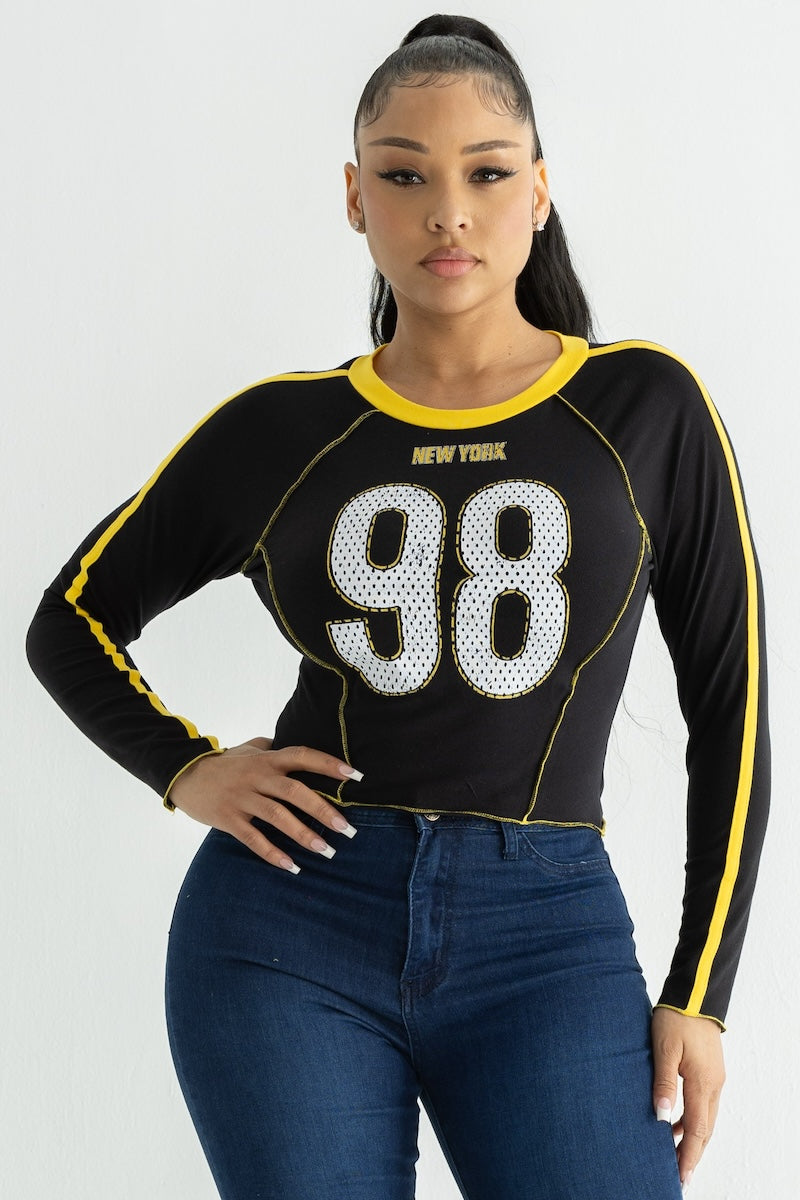 Cotton Crew Neck Long Sleeve Graphic Top