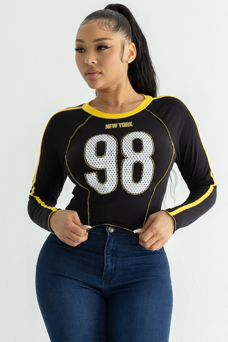 Cotton Crew Neck Long Sleeve Graphic Top