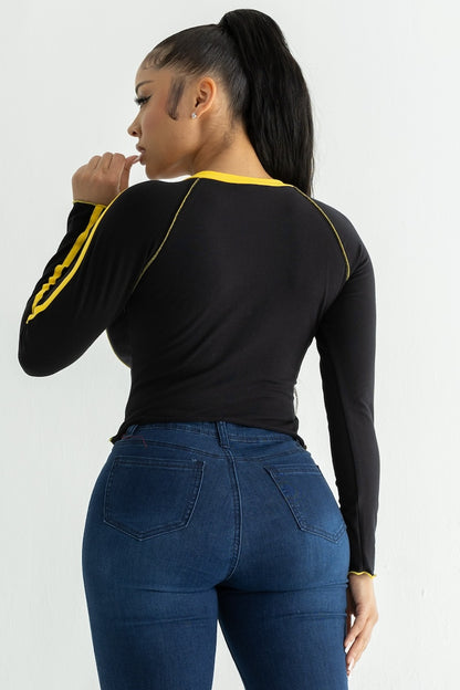 Cotton Crew Neck Long Sleeve Graphic Top