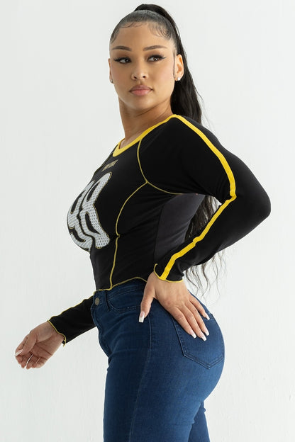 Cotton Crew Neck Long Sleeve Graphic Top