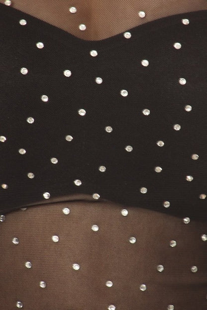 Sleeveless Sheer Mesh Rhinestone Crop Top