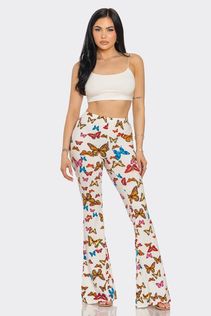 Butterfly Printed Flared Long Pants