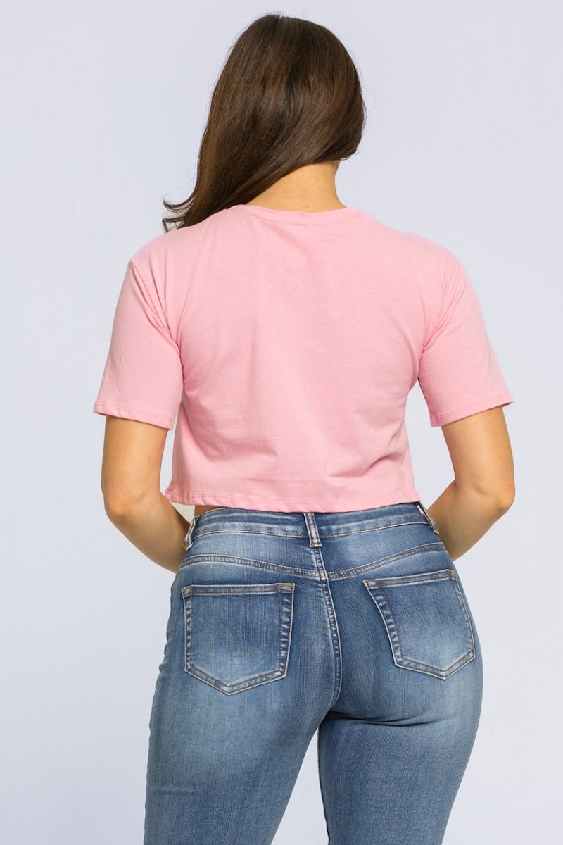 Cotton Loose Fit Ss Graphic Top - Pink