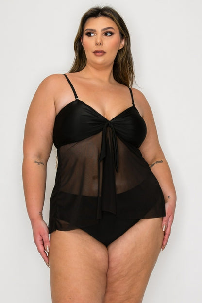 Mesh Drape Top Bikini Set