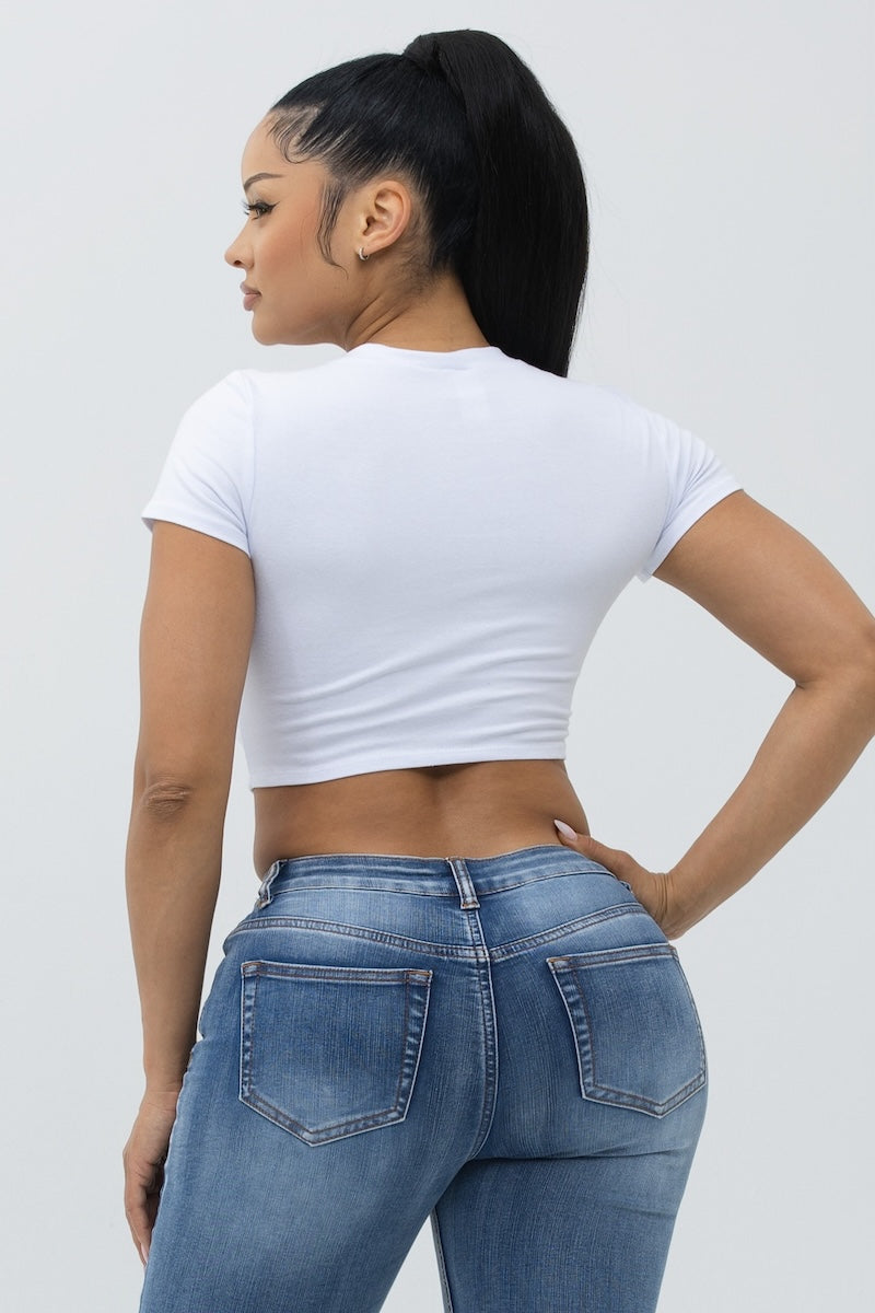 Grunge Pinned Slit Graphic Cotton Top - White