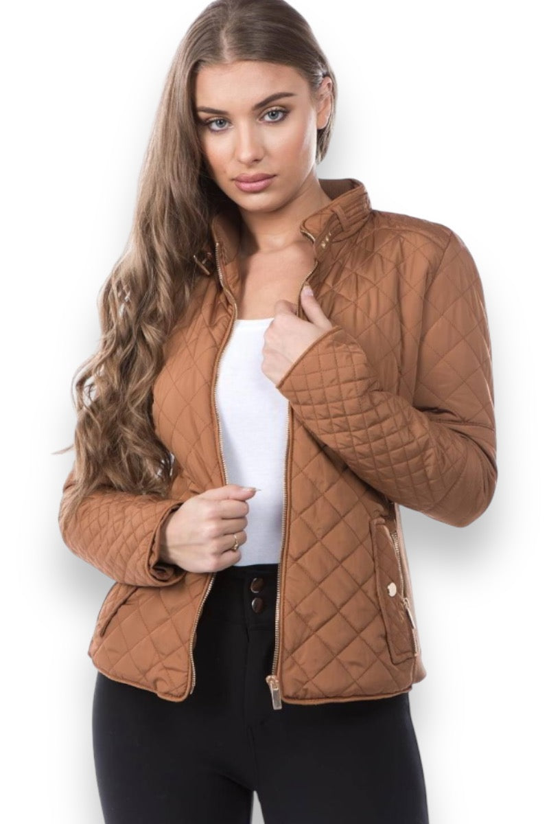 Winter Quilted Lined Jacket - Brown