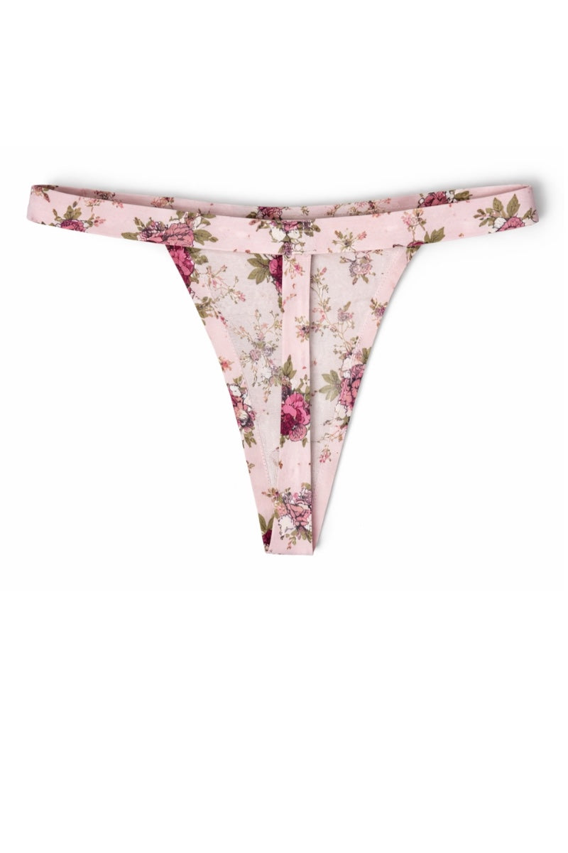 Floral-patterned thong on a white background