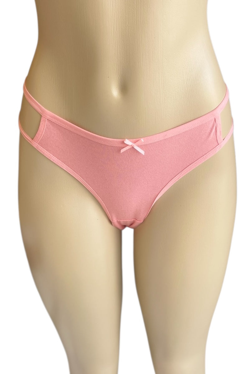 Pink thong on a mannequin with a white background