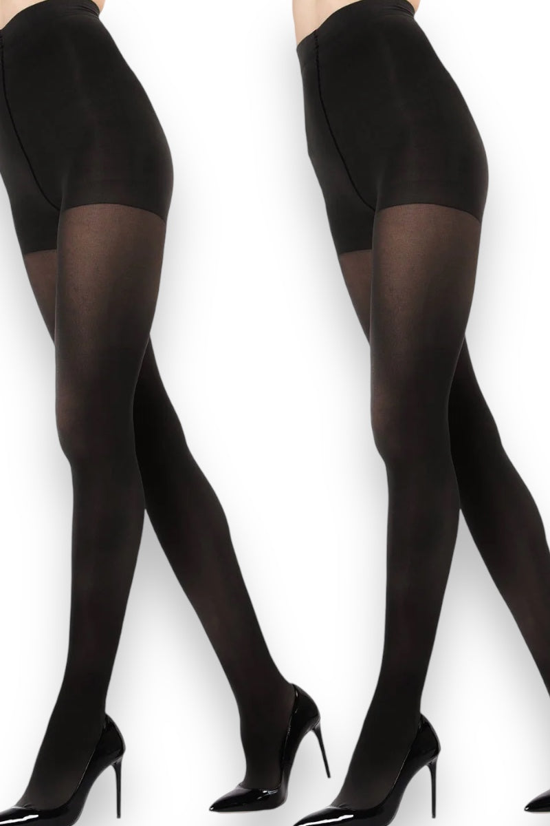 2 Pair Opaque Control Top Microfiber Tights