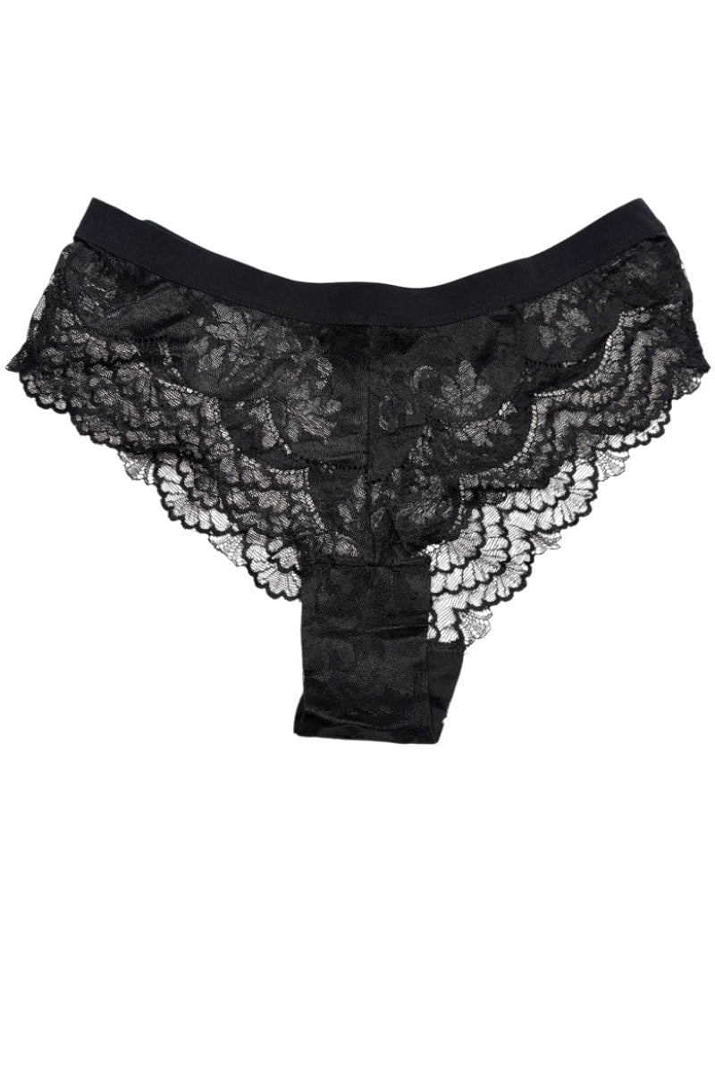 Black lace underwear on a white background