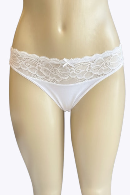 White lace panty on a mannequin against a white background