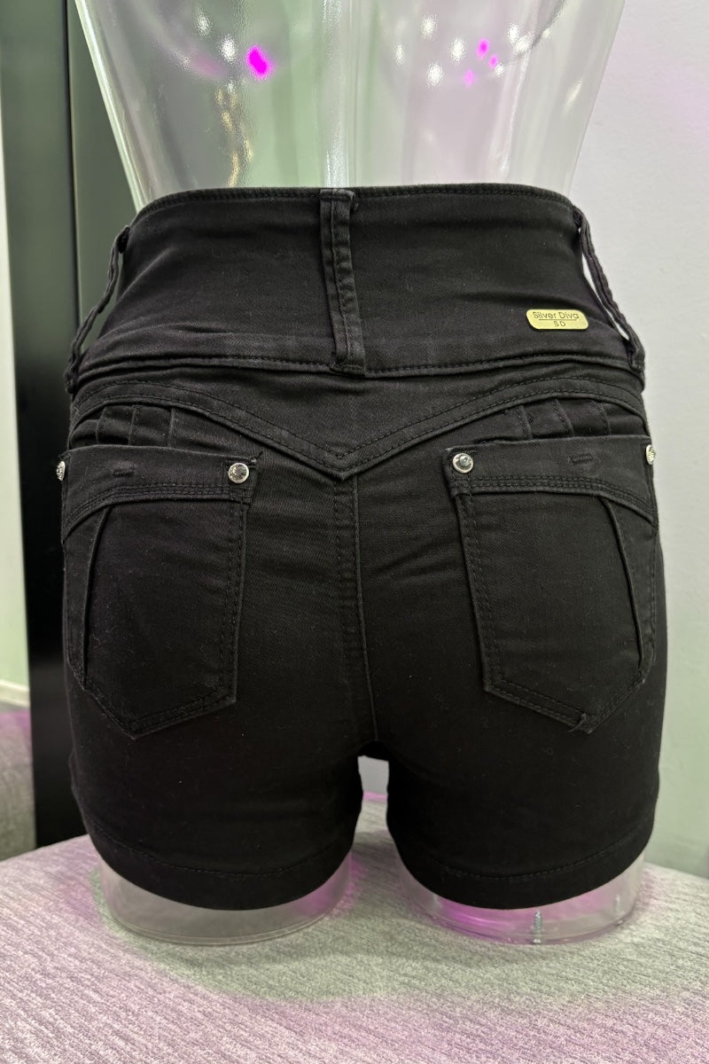 Black Mini shorts on a mannequin.