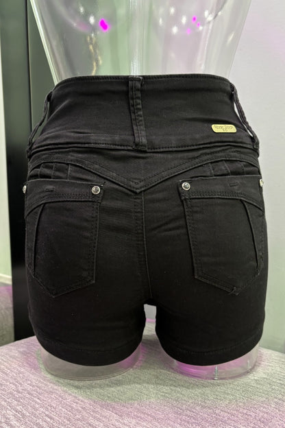 Black Mini shorts on a mannequin.