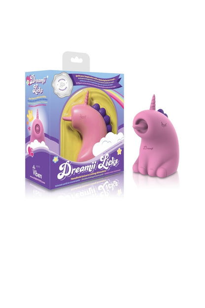 Pink unicorn-shaped toy with packaging on a white background