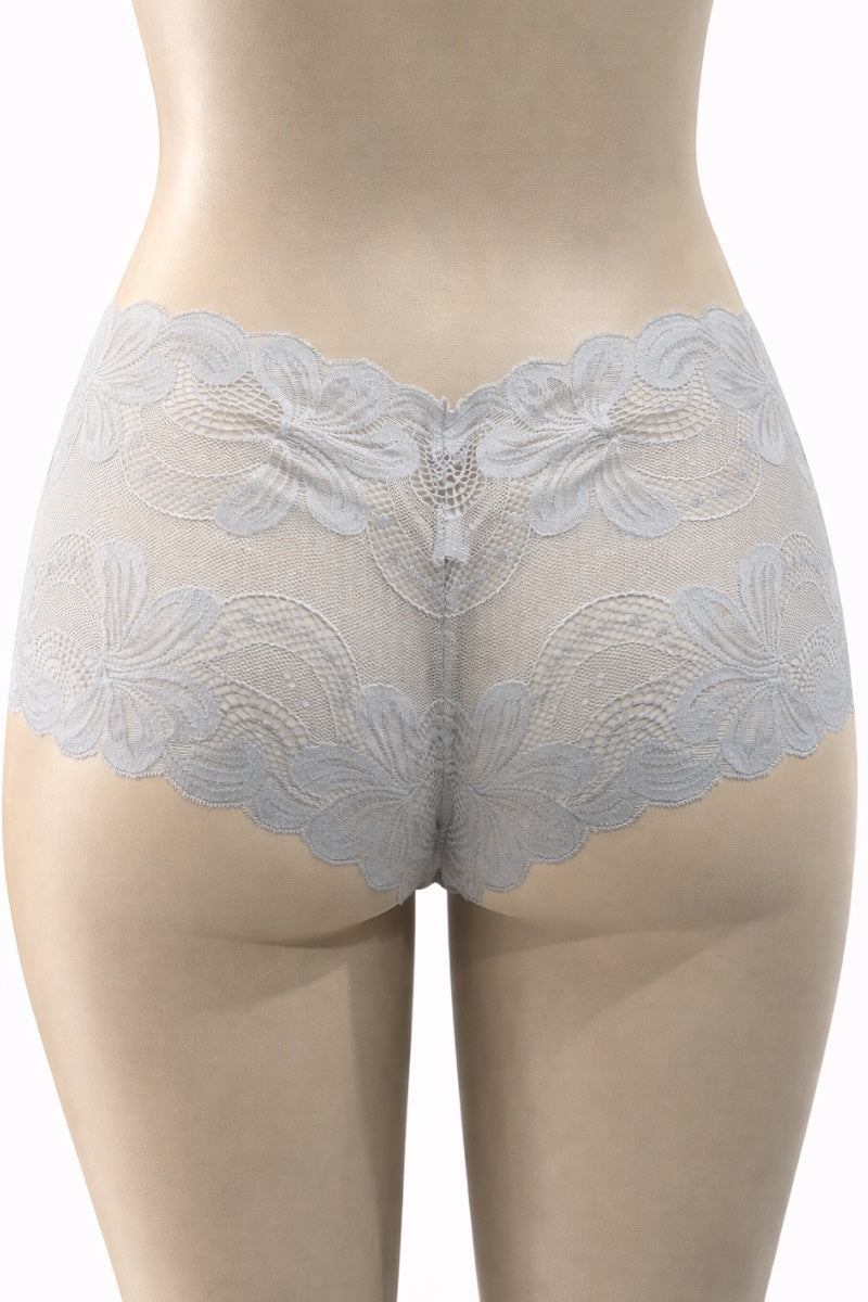 Lace-trimmed underwear on a mannequin against a white background