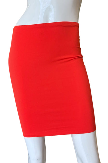 orange skirt on a mannequin against a white background