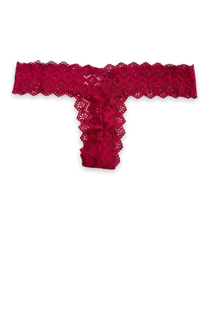 Red lace thong on a white background
