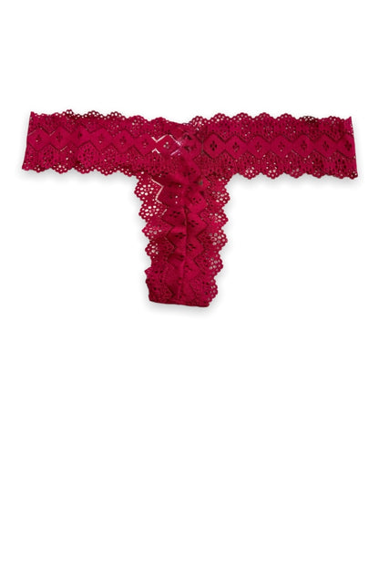 Red lace thong on a white background