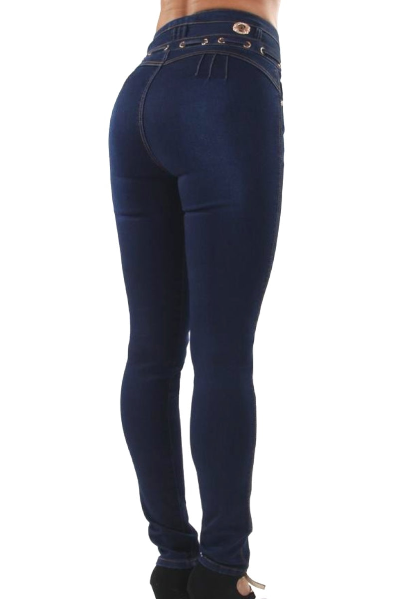 Dark blue jeans on a white background