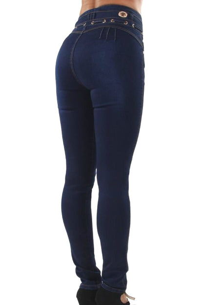 Dark blue jeans on a white background