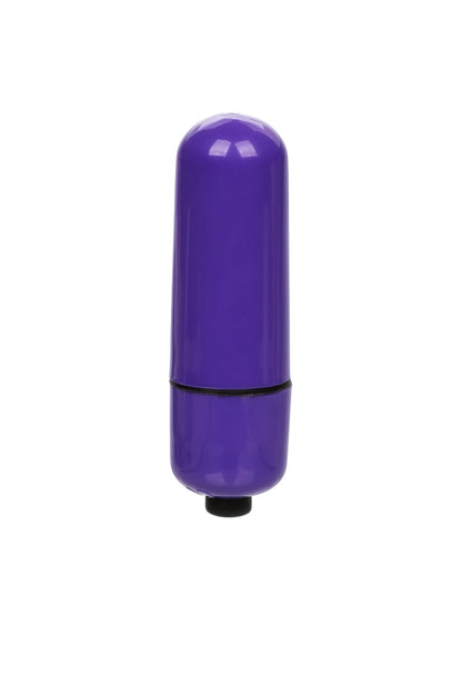 Purple cylindrical object with a black base on a white background