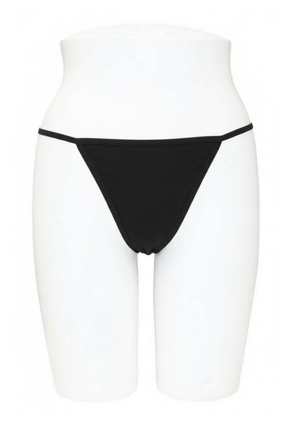 Black thong on a white mannequin against a white background