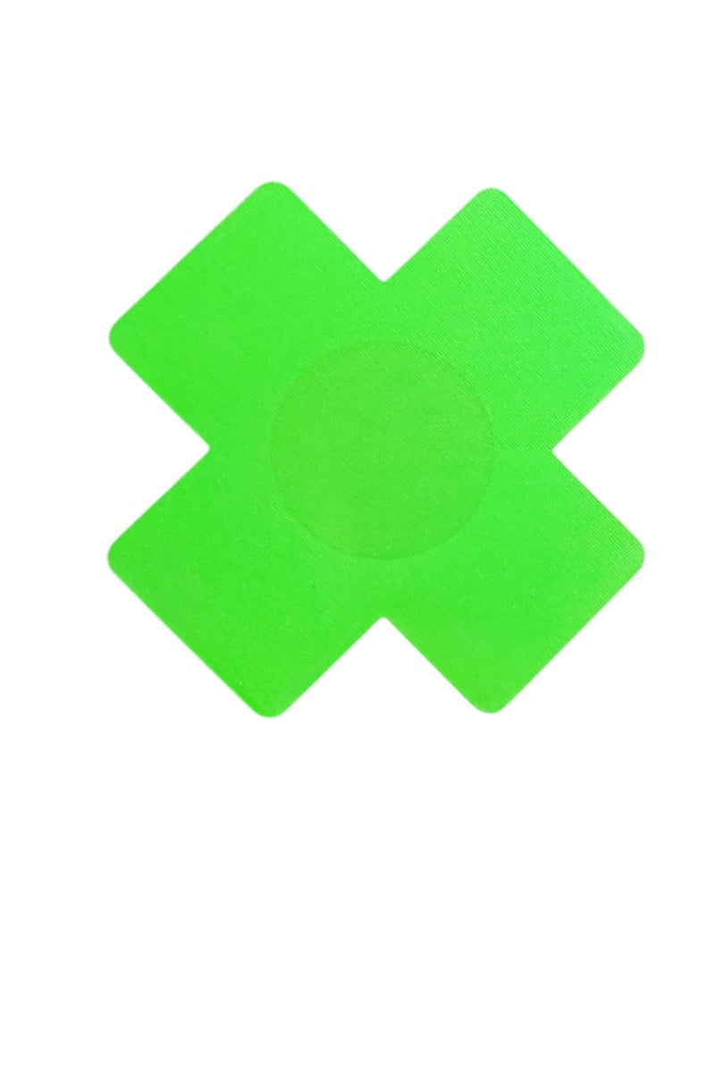 Neon Green 'X' pasties on a white background
