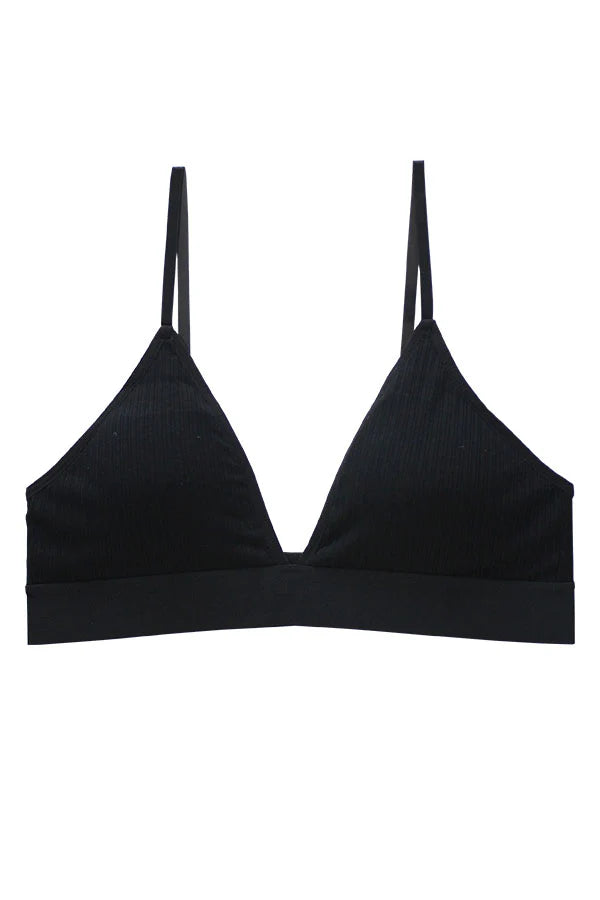 Black bralette on a white background