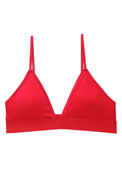 Red bralette with thin straps on a white background