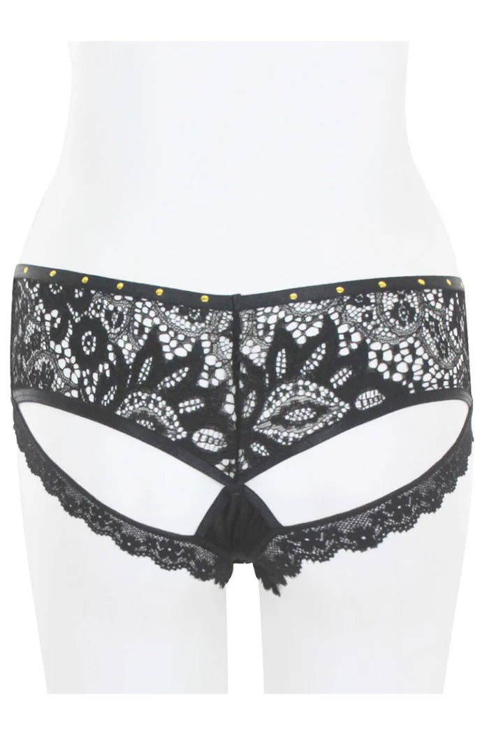 Black lace underwear on a white background