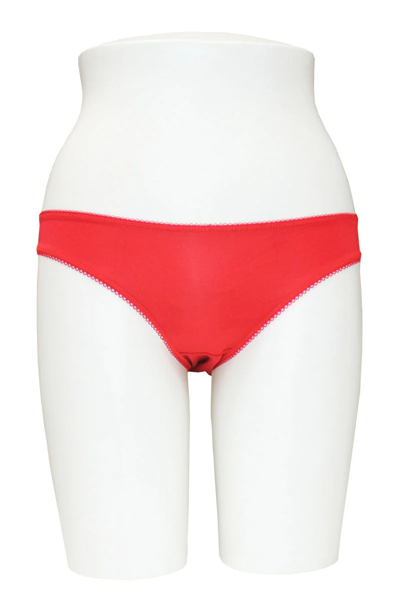Red underwear on a white mannequin with a white background
