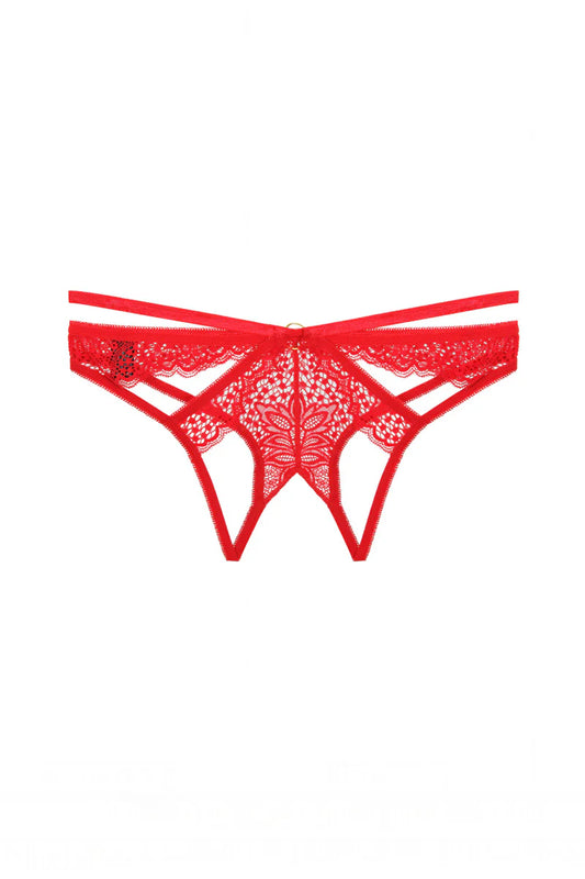 Red lace thong on a white background