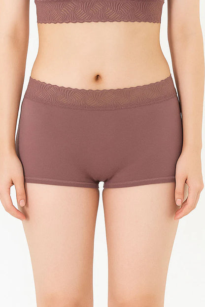 Brown Burlwood lace-trimmed underwear on a plain background