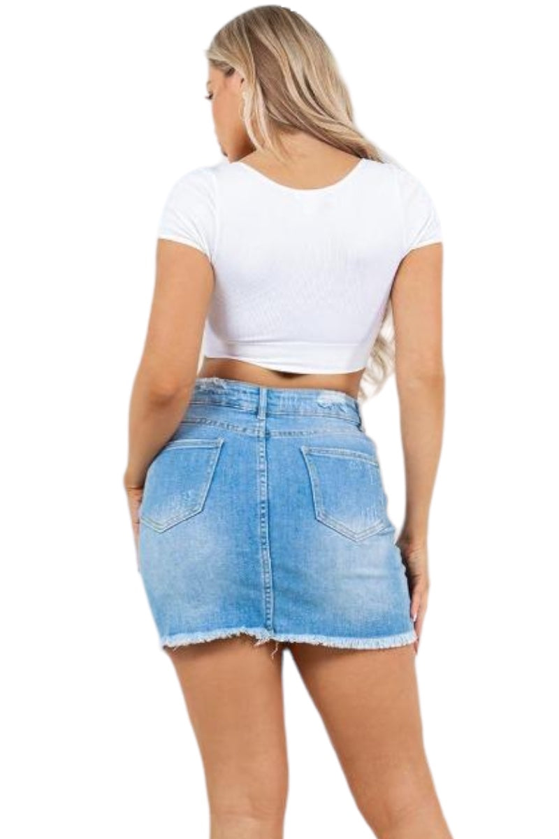 Distressed Denim Skirt