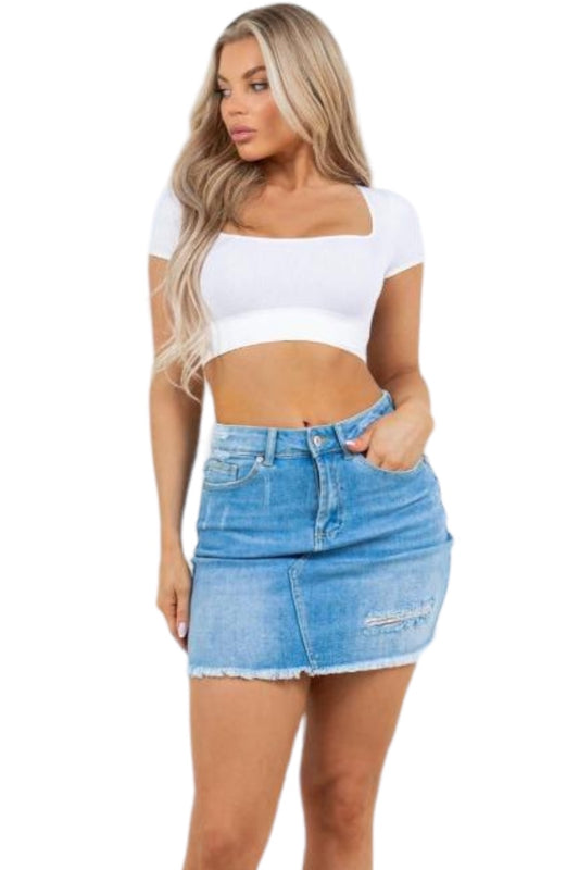 Distressed Denim Skirt