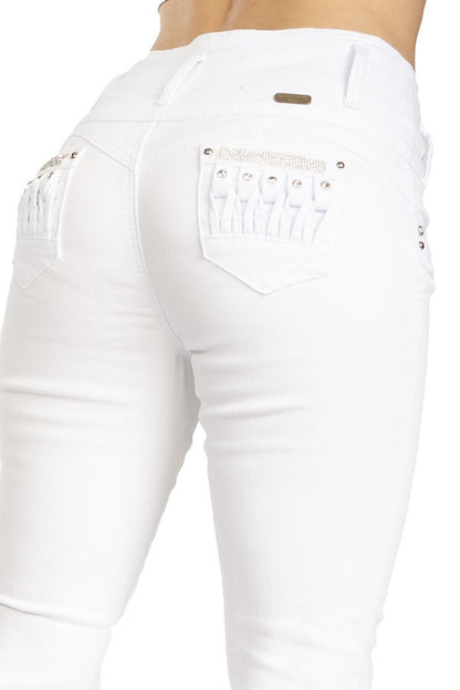 Studded Pockets Push Up Jeans