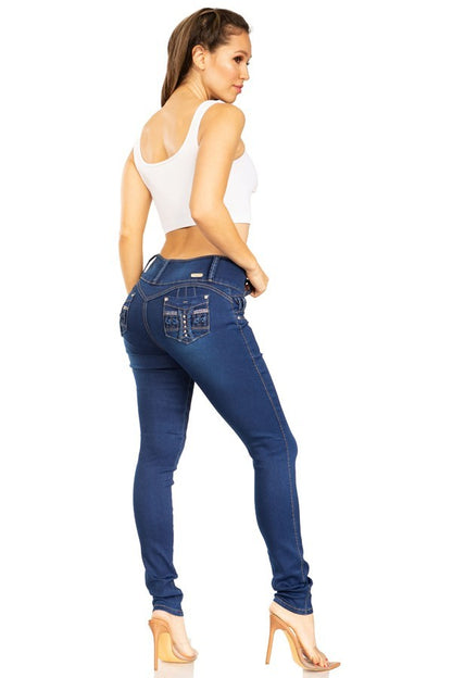 Studded Pockets Mid Rise Jeans