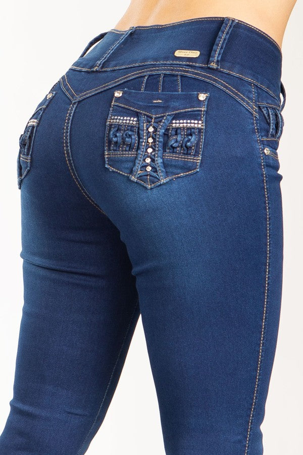Studded Pockets Mid Rise Jeans