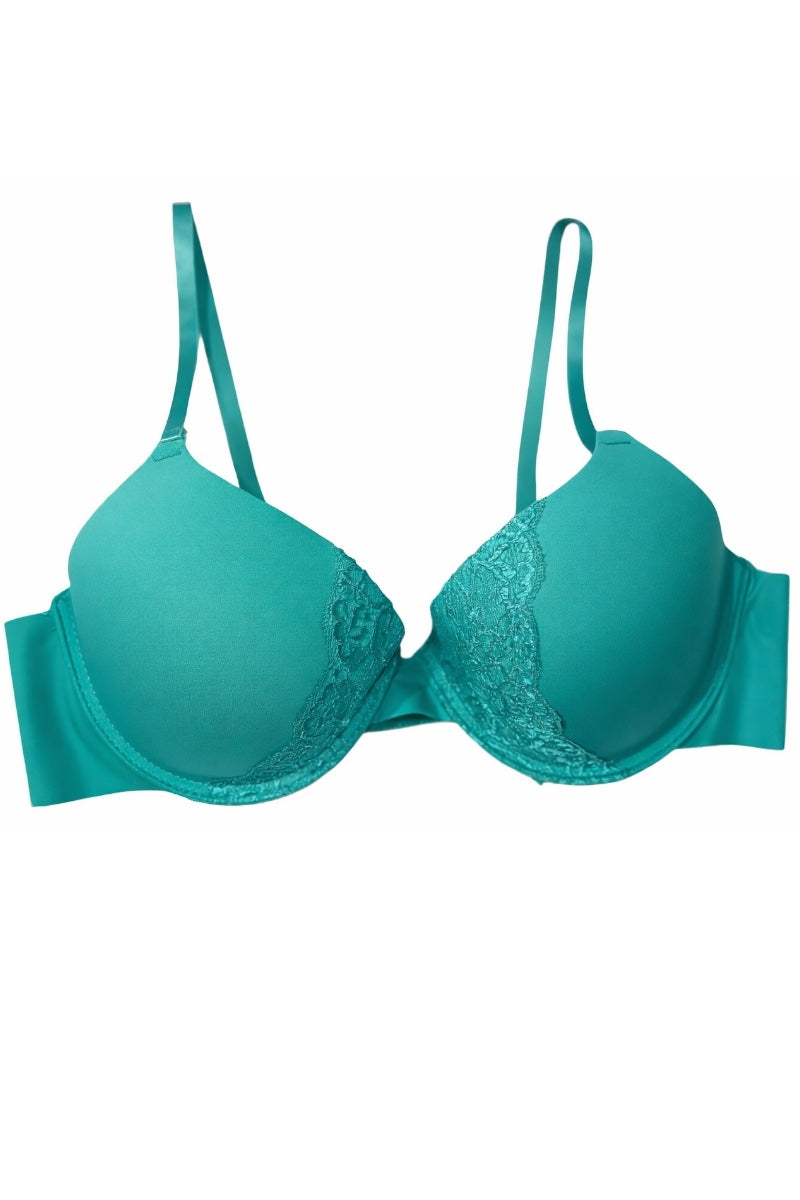 turquoise bra on a white background